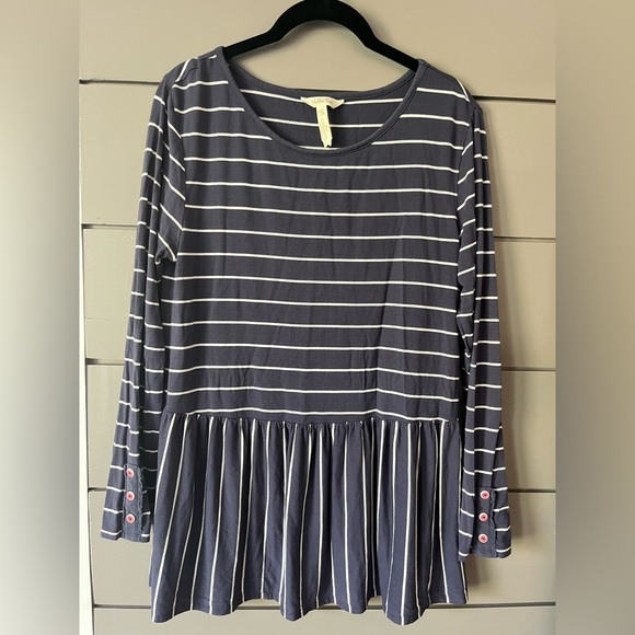 Matilda Jane Wonderment Amazing Day peplum Top Size M muted navy w/ white stripe - Picture 1 of 7